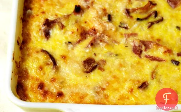 Budino di mais con funghi e prosciutto