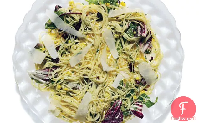 Capellini con Ricotta Fresca, Aglio Arrosto, Mais ed Erbe Aromatiche