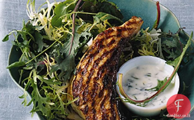 Storione speziato indiano con salsa di yogurt alla menta