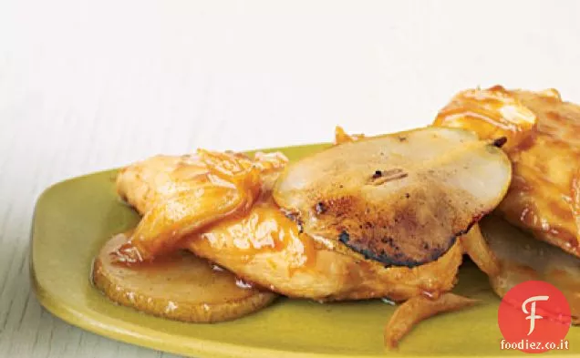 Pollo glassato all'arancia con pere
