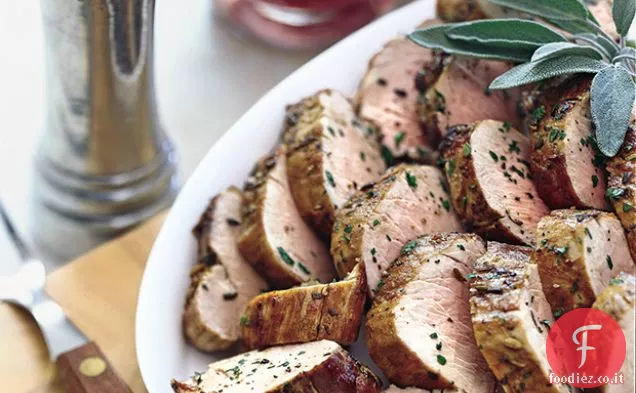 Filetto di maiale scottato in padella con composta di rabarbaro