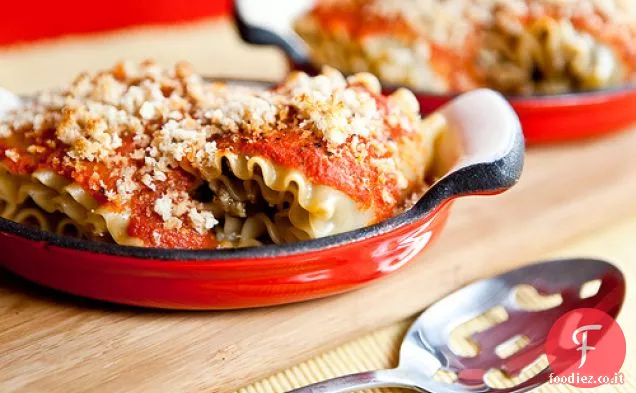 Lasagna arrotolata di melanzane e pinoli