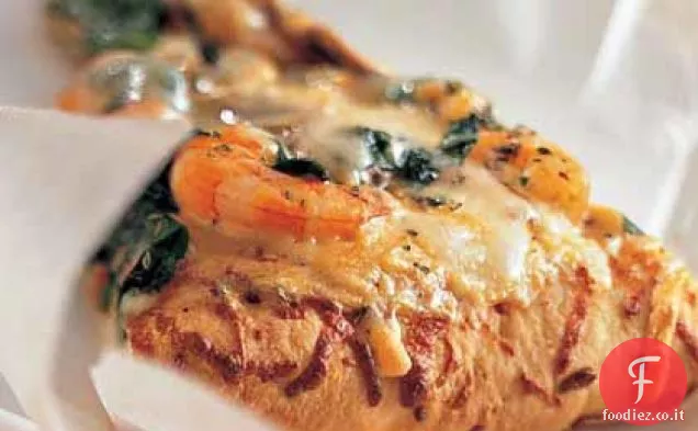 Gamberi, Spinaci e Basilico Pizza Bianca