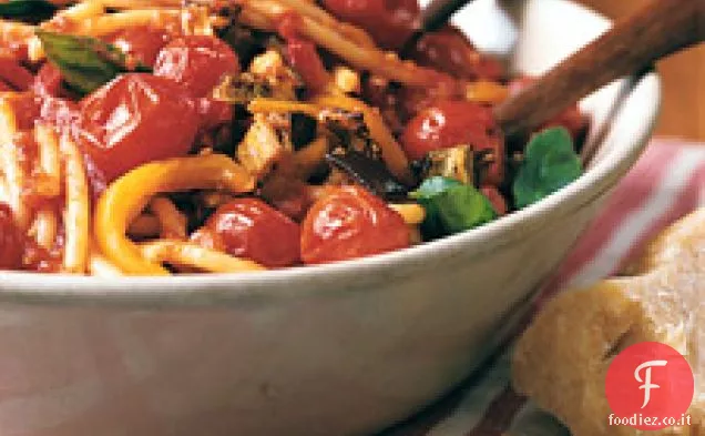 Perciatelli Con Pomodori Arrostiti e Melanzane
