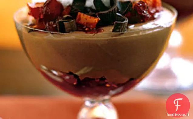 Mousse al cioccolato al latte con mirtillo e Chutney all'arancia candita