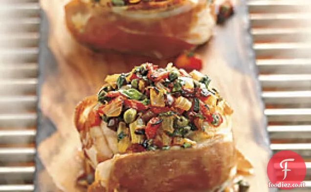 Rana Pescatrice in legno di Cedro con gusto alla Puttanesca e arrosto al fuoco