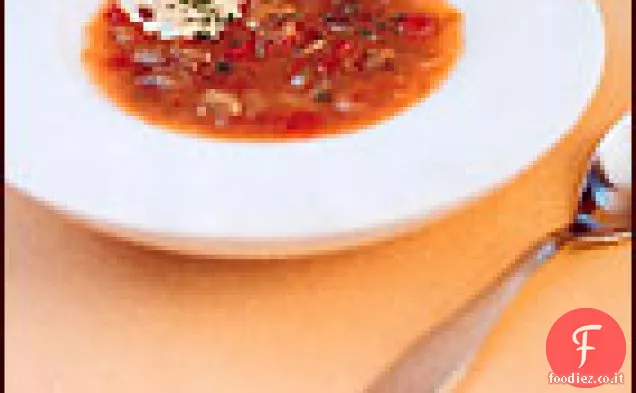 Zuppa di melanzane e pepe con aglio e menta