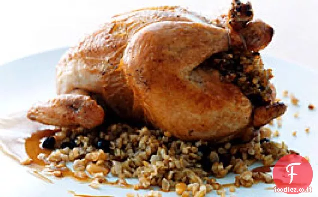 Poussins arrostiti con ripieno di grano verde