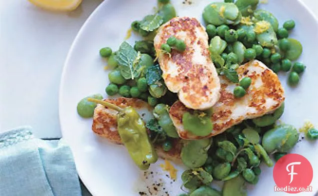 Formaggio Halloumi frizzante con Fave e Menta