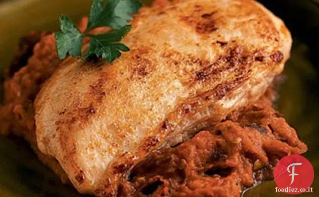 Pollo con salsa di melanzane e pepe