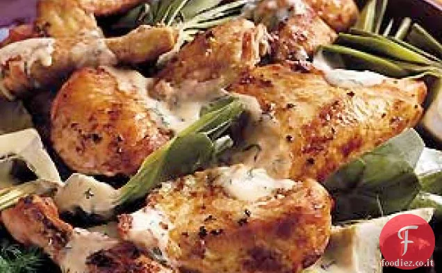 Pollo al limone e carciofi con salsa di aneto