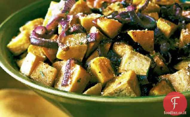 Patate dolci arrosto e cipolle con Rosmarino e parmigiano