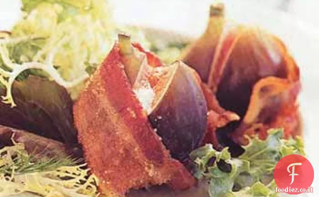 Insalata Mesclun con Formaggio di capra-Fichi ripieni avvolti in pancetta