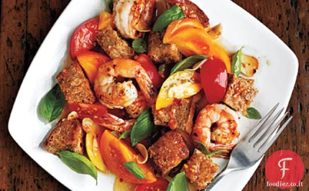 Panzanella di Pomodoro con Gamberi e Basilico