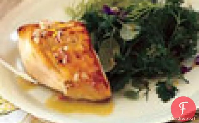 Merluzzo nero saltato con scalogno e Vinaigrette al limone e insalata di erbe fresche