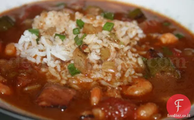 Gumbo di gamberi e Andouille con gombo