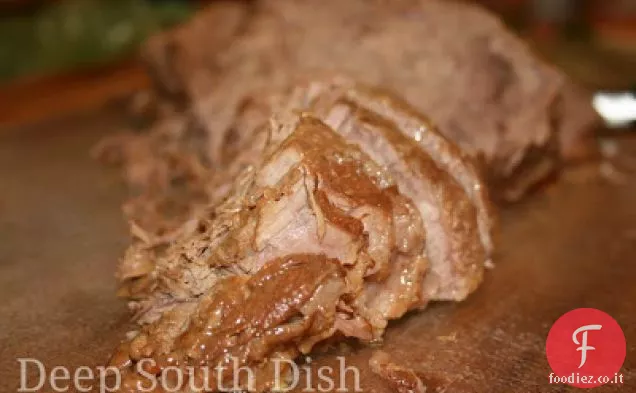 Groppa di manzo arrosto al forno con sugo di funghi