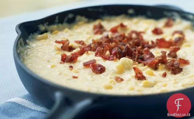 Crema di mais con pancetta e porri