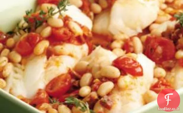 Baccalà al forno con Chorizo e fagioli bianchi