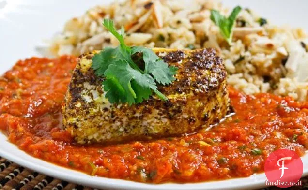 Garam Masala Halibut arrosto in salsa di pomodoro al curry
