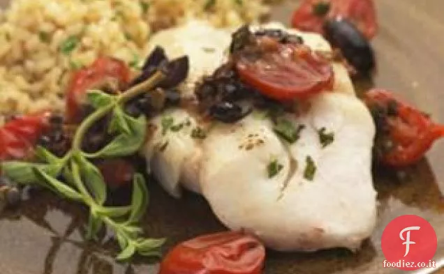 Baccalà arrosto con Tapenade di Pomodoro caldo-olive-cappero