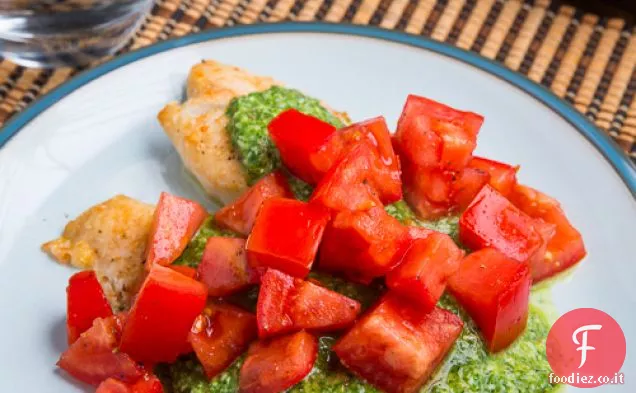 Pesto in crosta di Parmigiano Tilapia Bruschetta