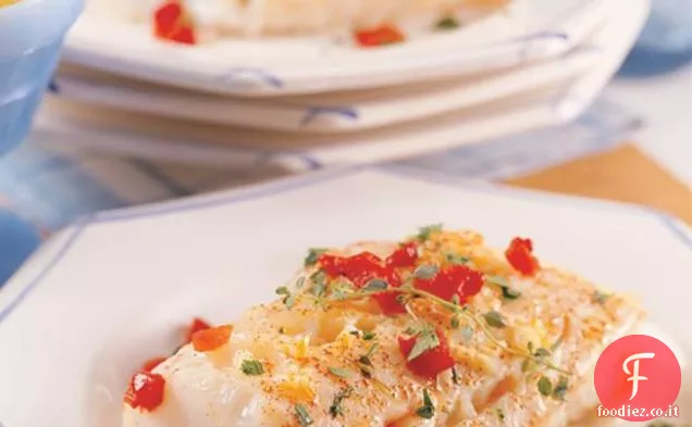 Merluzzo al forno con limone e olio d'oliva