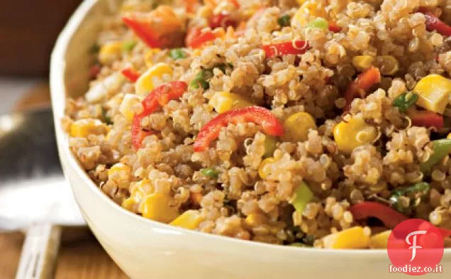 Quinoa tostata con peperoncini e mais