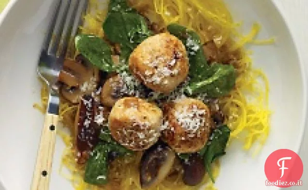 Spaghetti zucca con polpette di tacchino