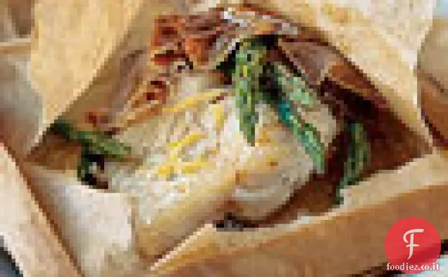 Filetto di Baccalà con Asparagi e Prosciutto