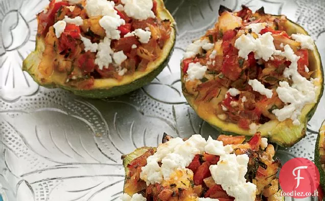 Zucchine ripiene di gamberi e feta