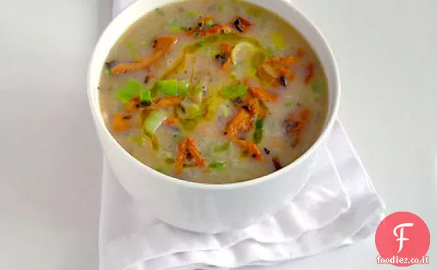 Zuppa di fagioli bianchi e finferli con salvia