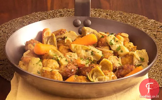 Polpette di pollo con carciofi e carote