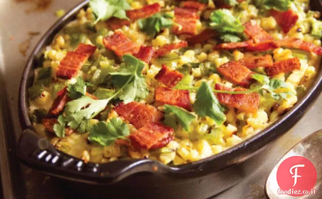 Come cucinare Grane con mais alla griglia, Peperoncini arrostiti e Fontina