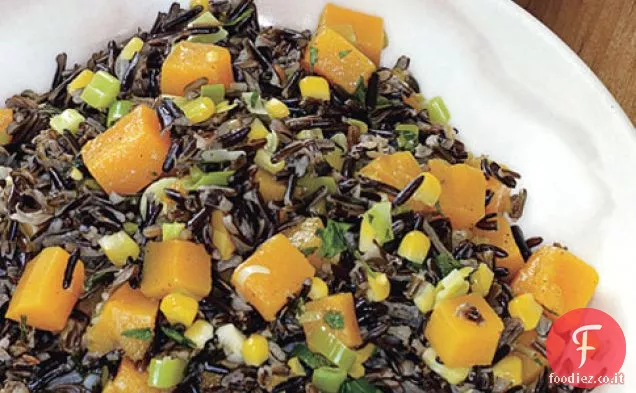 Riso selvatico con zucca, porri e mais