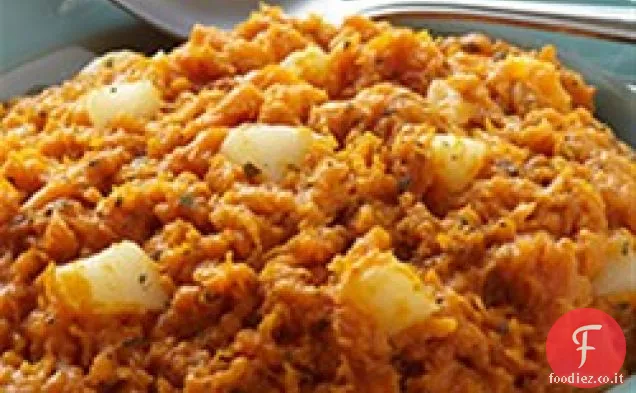 Purè di patate dolci con pera, salvia e burro rosolato
