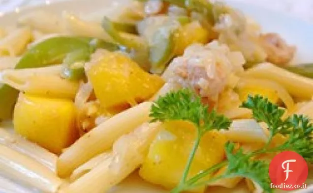 Pollo e pasta in salsa di crema di mango