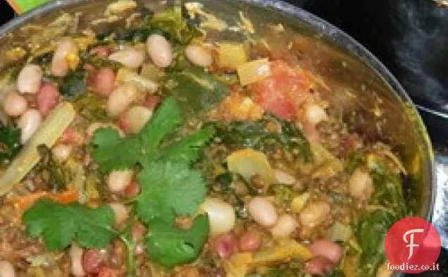 Spinaci, lenticchie rosse e curry di fagioli