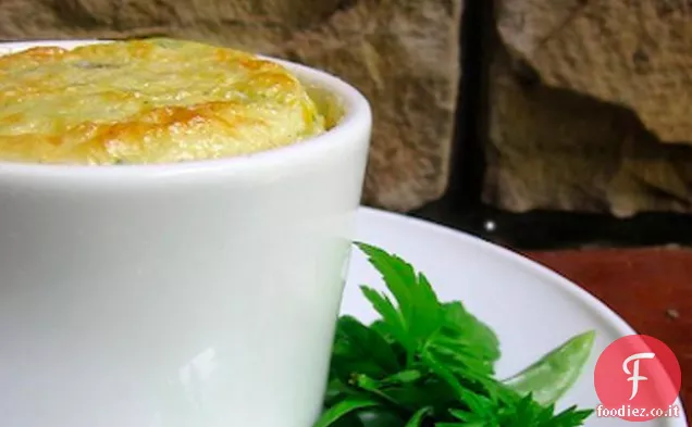 Soufflé di mais dolce e Cheddar bianco, con erbe e peperoncino