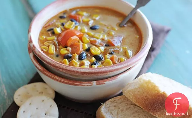 Ricetta zuppa di mais arrosto e fagioli neri (adattato da Tabasco.com)