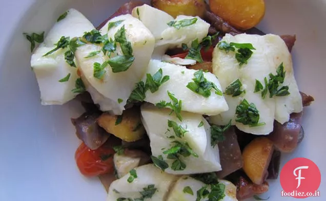 Filetti di rombo al vapore con patate e rape