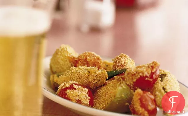 Farina di mais-Gombo fritto, Tomatillos e pomodori