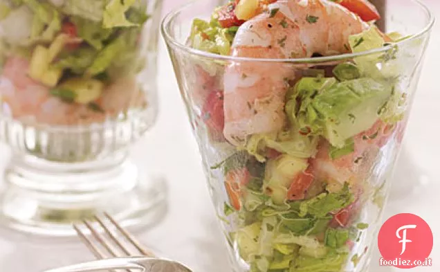 Insalata di gamberi e avocado dolce e piccante con vinaigrette di Mango