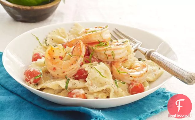 Pasta cremosa al pomodoro e Basilico con gamberi