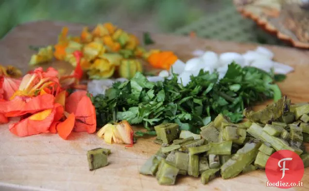 Taco di granchio e cactus con salsa al tomatillo
