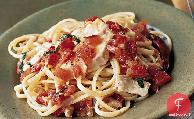 Linguine speziate con Halibut e Pomodoro