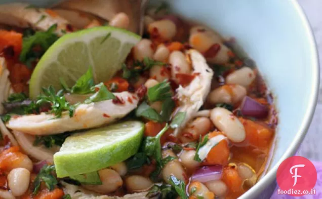 Ricetta Chili di pollo senza glutine con fagioli bianchi, patata dolce