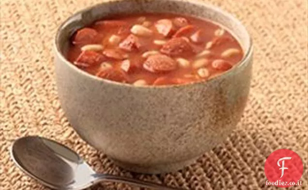 Zuppa di orzo e fagioli con franchi