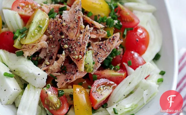 Salmone al pepe, Finocchio e pomodori