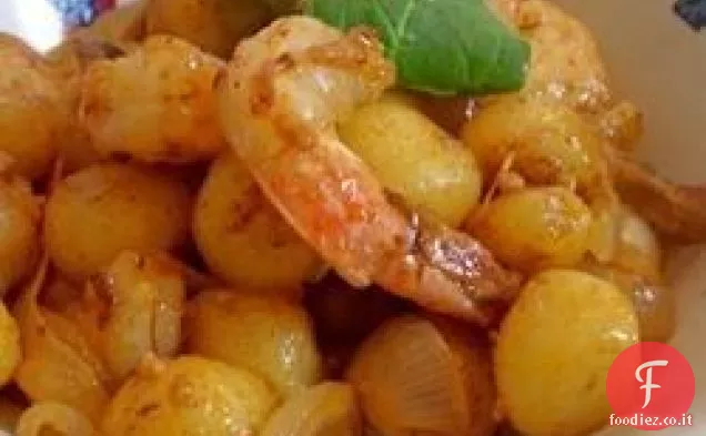 Gambero Cremoso allo Zafferano con Gnocchi e Cipolla Caramellata